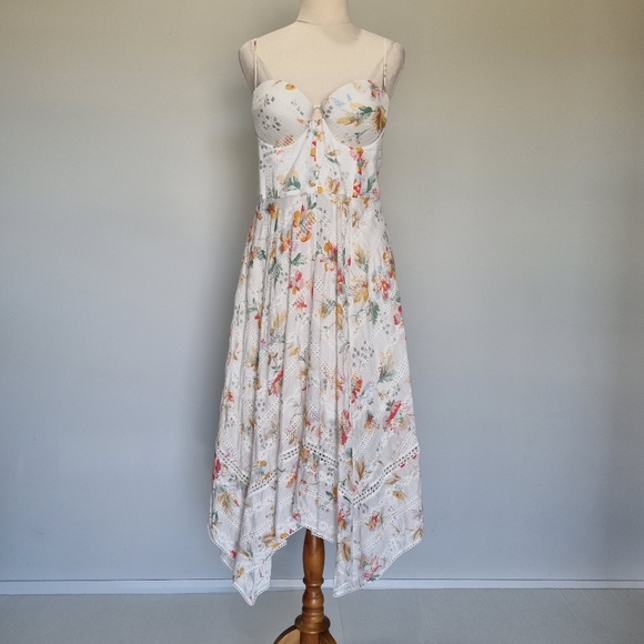 Zimmermann Belle Bustier White Floral Embroidered Eyelet Midi Dress Size 2 - Picture 2 of 11